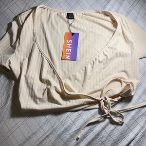 SHEIN Light Cream Tie-Front Top